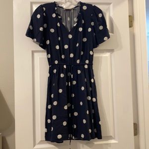 Navy polka dot draw strung dress